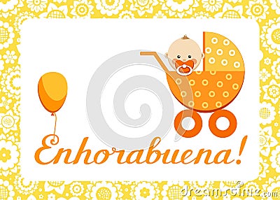 Congratulations, new baby, greeting card, Spanish, vector. Vector Illustration