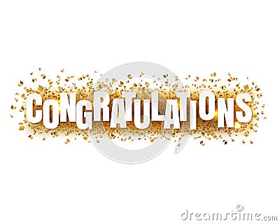 Congratulations Text With Confetti White Background Vector Illustration