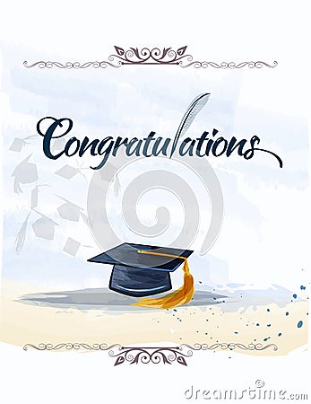Congratulations text with quill Vector Illustration