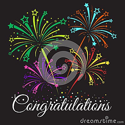 Congratulations text and star fireworks abstract vector Vector Illustration
