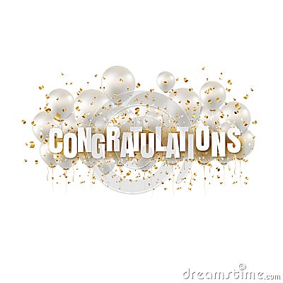 Congratulations Text And White Balloons White Background Vector Illustration