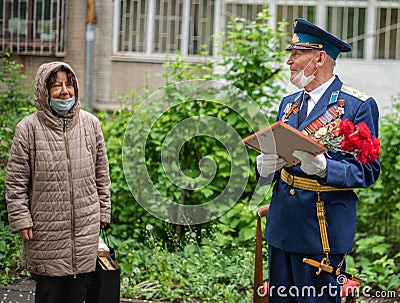 Rostov-on-don, Russia-may 9, 2020. Congratulations to the veteran from the commander of the southern district on the anniversary Editorial Stock Photo