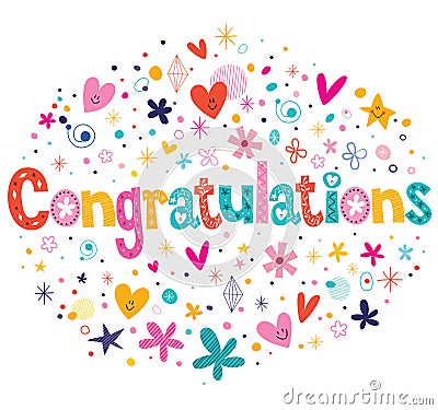 Congratulations typography lettering decorative text card design Vector Illustration