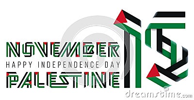 November 15, Palestine Independence Day congratulatory design with Palestinian flag colors Cartoon Illustration