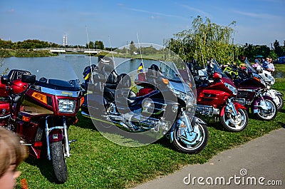 Congress of bikers. Many motorcycles in the square Editorial Stock Photo