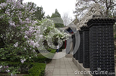 Ancient Chinese building, wall and pavillion Stock Photo