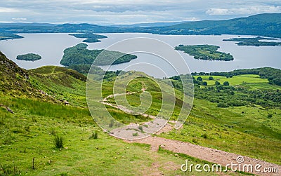 Panoramic sight from Conic Hill over Loch Lomond in the council area of Stirling, Scotland. Stock Photo
