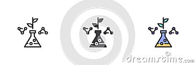 Conical flask with spout and molecular structure different style icon set Vector Illustration