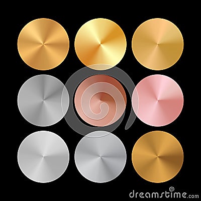 Conical Metal Gradient Collection of Rose Gold, Golden and Silver Circles Vector Illustration