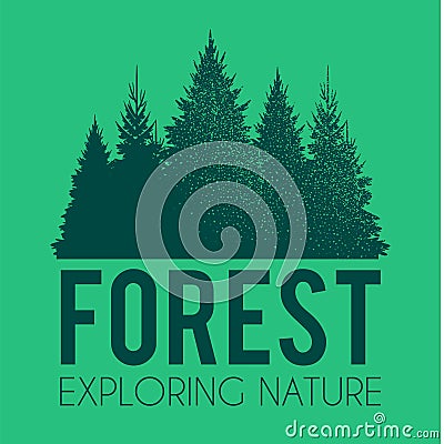 Coniferous forest silhouette background. Nature landscape. Pifes and fie trees. Eco design Vector Illustration