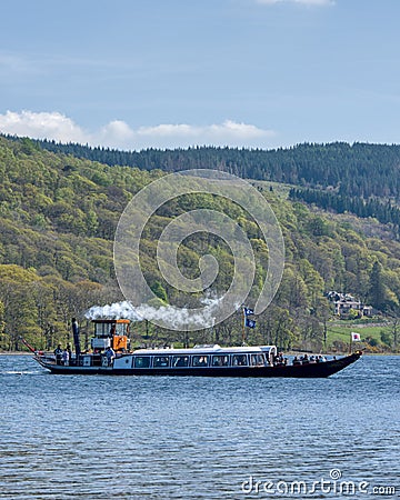 Coniston, United Kingdom - 21st April 2022 : The Gondola Steam Yacht Editorial Stock Photo