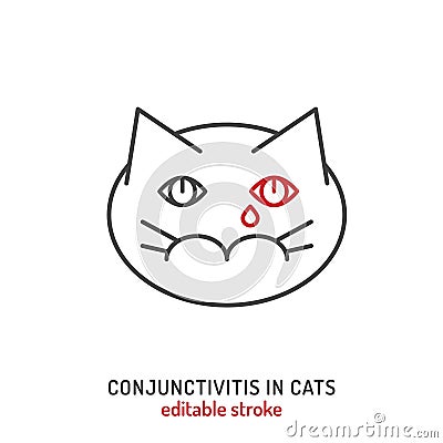 Conjunctivitis in cats. Linear icon, pictogram, symbol. Vector Illustration