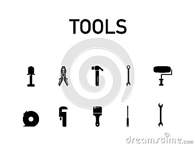 Conjunto de iconos en blanco y negro de herramientas Vector Illustration