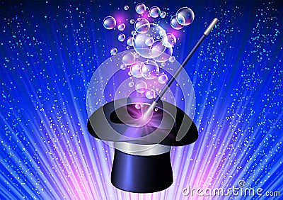 Conjurer hat with magic wand Vector Illustration