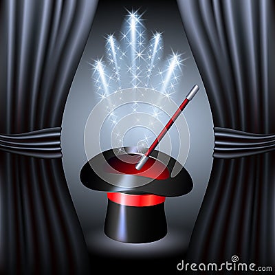 Conjurer hat with magic fireworks Vector Illustration