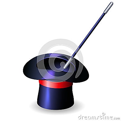 Conjurer hat and magic wand Vector Illustration