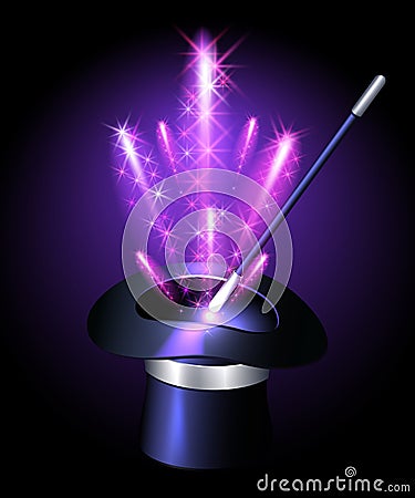 Conjurer hat with sparkle fireworks Vector Illustration