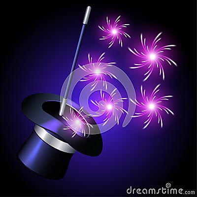Conjurer hat with sparkle fireworks Vector Illustration