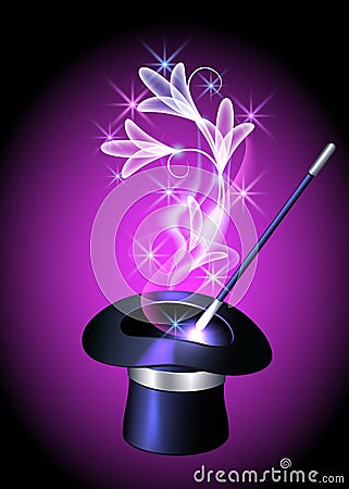 Conjurer hat and transparent flowers Vector Illustration