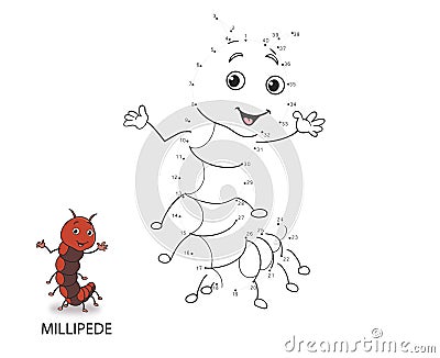 Connect dot to dot game. numbers game. draw a line. vector illustration of cute millipede cartoon. educational games for kids Cartoon Illustration