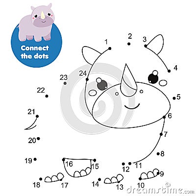 Connect the dots. Dot to dot by numbers activity for kids and toddlers. Children educational game. Cartoon rhino Vector Illustration