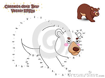 Connect The Dots and Draw Cute Cartoon Bear. Educational Game for Kids. Vector Illustration. Vector Illustration