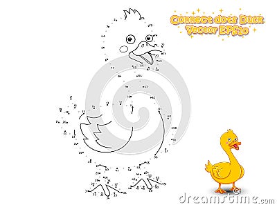 Connect The Dots and Draw Cute Cartoon Duck. Educational Game for Kids. Vector Illustration. Vector Illustration