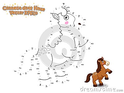 Connect The Dots and Draw Cute Cartoon Horse. Educational Game f Vector Illustration