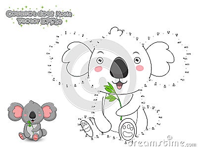 Connect The Dots and Draw Cute Cartoon Koala. Educational Game f Vector Illustration