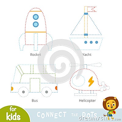 Connect the dots, education game for children. Transport set Vector Illustration