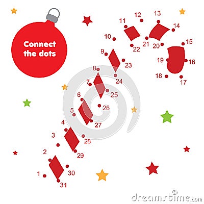 Connect the dots by numbers children educational game. New Year theme, Christmas candy cane Stock Photo