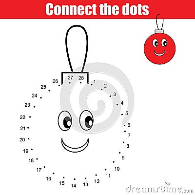 Connect the dots numbers children educational game. Printable worksheet activity. Christmas, winter holidays theme Vector Illustration