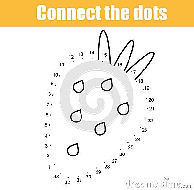 Connect the dots by numbers children educational game. Printable worksheet activity. Strawberry Vector Illustration