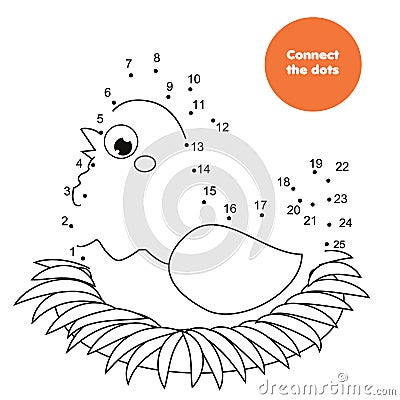 Connect the dots by numbers. Educational game for children and kids. Animals theme, hen on nest Vector Illustration