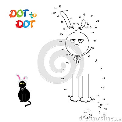 Connect The Dots and Paint Cartoon Cat. Educational Game for Kids Vector Illustration