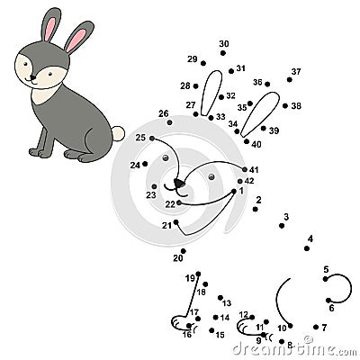 Connect the dots to draw the cute rabbit and color it Vector Illustration