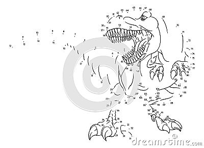 Connect Join The Dots To Dot T Rex Dinosaur Puzzle Vector Illustration