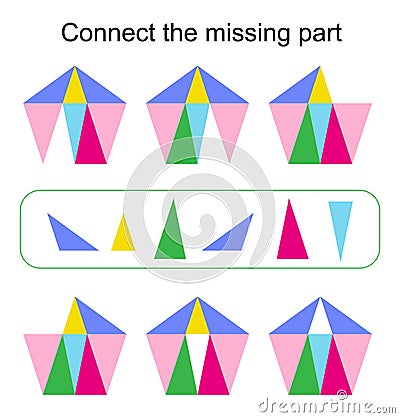 Connect the missing part. Task for the development of attention and logic Vector Illustration