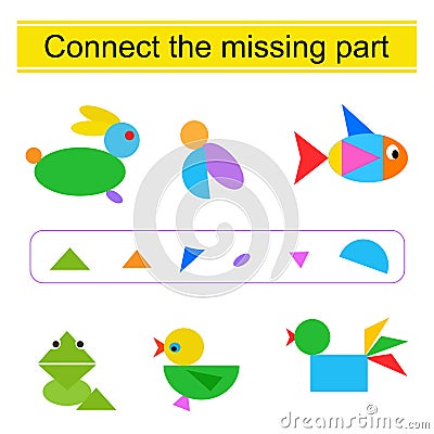 Connect the missing part. Task for the development of attention and logic Vector Illustration