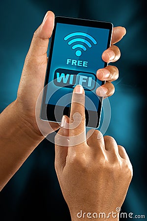 Connect to a free wifi zone Stock Photo