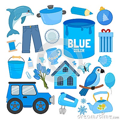 Vector set of blue color objects. Vector Illustration