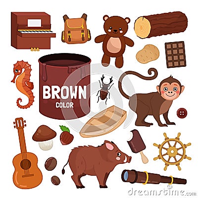 Vector set of brown color objects. Vector Illustration