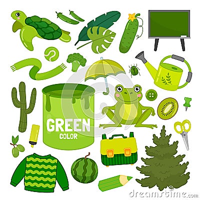 Vector set of green color objects. Vector Illustration