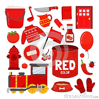 Vector set of red color objects. Vector Illustration
