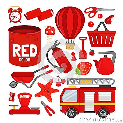 Vector set of red color objects. Vector Illustration