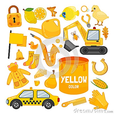 Vector set of yellow color objects. Vector Illustration