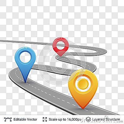 Road with location pins. Vector Illustration