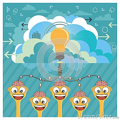 connected brains with an idea. Vector illustration decorative design Vector Illustration