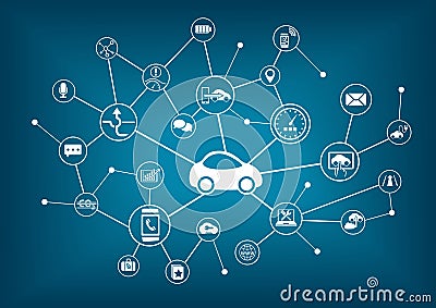 Connected car illustration. Concept of connecting to vehicles Vector Illustration