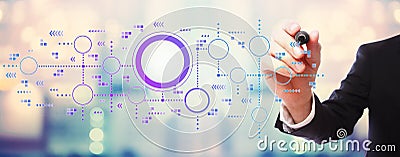 Connected circles chart with businessman Stock Photo